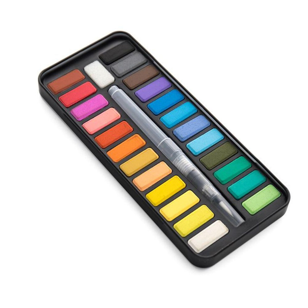 (24 Colors) 12/18/24colors Solid Watercolor Paint Set With Paintbrush Portable Watercolor Pigment Set Art Supplies