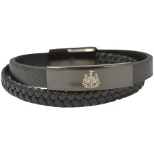 Newcastle United Black Leather Bracelet - Official Licensed NU900SSL, Presented in a Black Jewellery Box