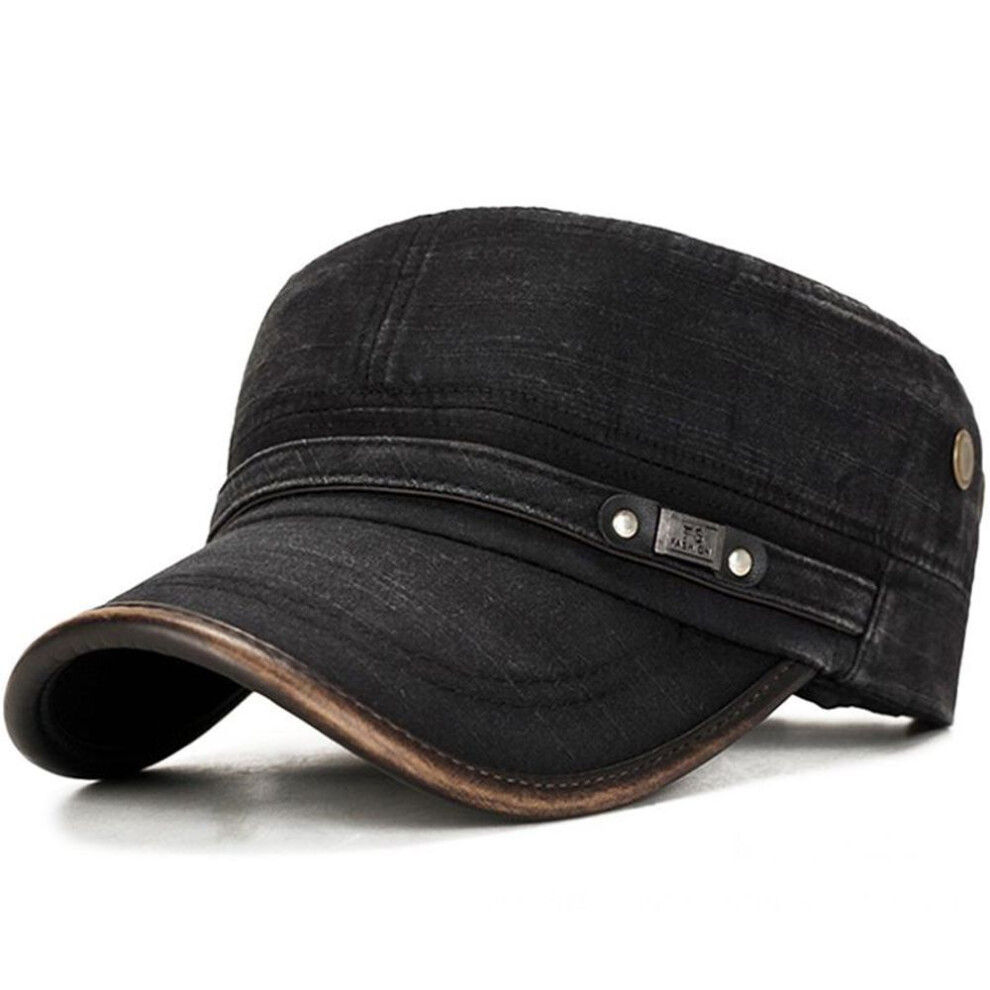 (black, 56-60cm) New Vintage Flat Top Cap Classic Snapback Baseball Cap Men Women Cotton Trucker Cap Dad Hat