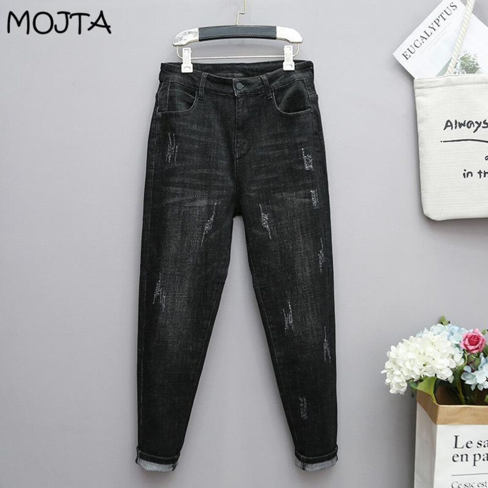 (black, 5XL) Women High Waist Slim Fit Ladies Jeans Casual Elasticity Denim Harem Pants Oversized Trousers Streetwear Cropped Pants Plus Size