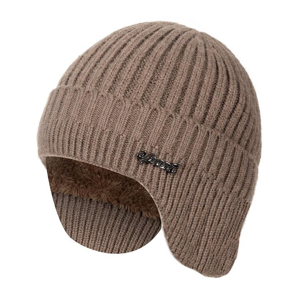 (coffee, 54cm-62cm) New Add Fur Lined Warm Winter Hats Stylish Men Women Soft Beanie Hat Classic Knitted Earflap Hat Warm Caps With Ears