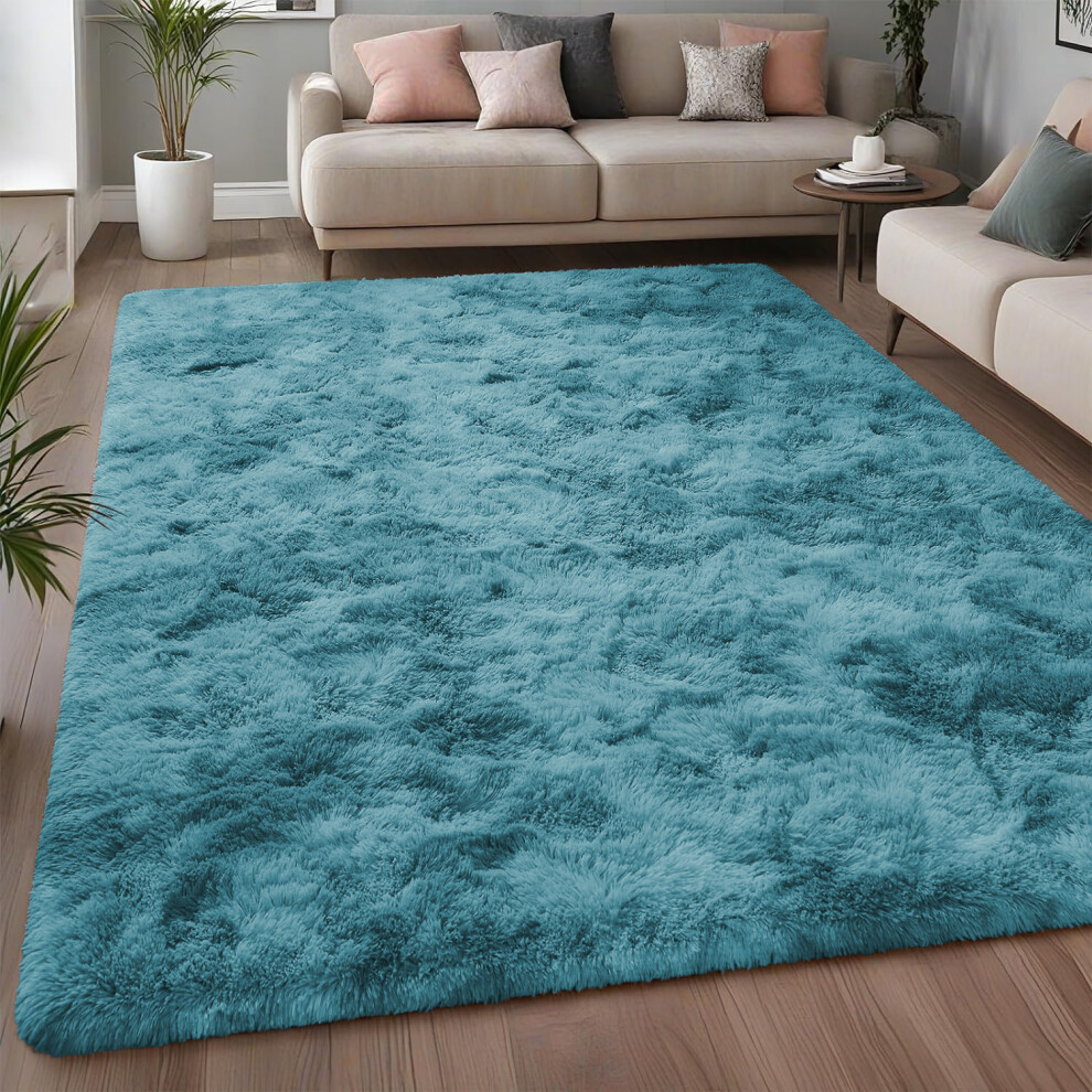 (160 X 230 cm (5ft 2'' x 7ft 5''), Tye Dye Teal) Large Living Room Rugs Non Slip Shaggy Rug Bedroom Carpets Hallway Runner Bath Door Mats