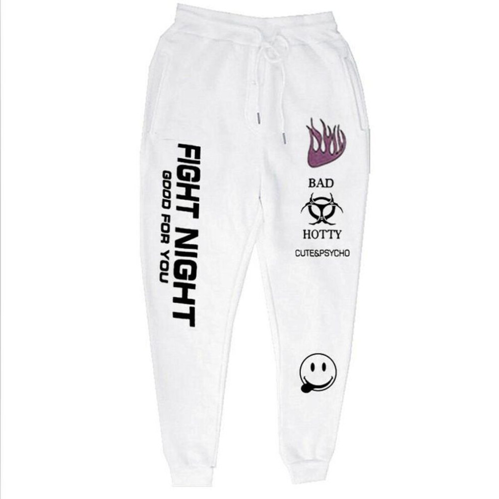(white, S) Letter Print Sweatpants Baggy Pants Women Joggers Harajuku Wide Leg Pencil Trousers Loose High Waist Sweat Pants Fight Night