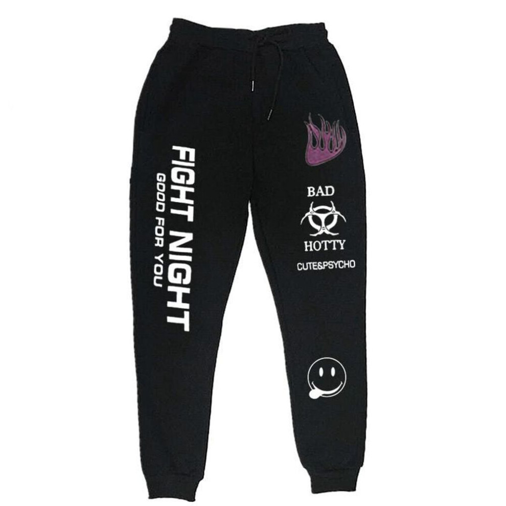 (black, M) Letter Print Sweatpants Baggy Pants Women Joggers Harajuku Wide Leg Pencil Trousers Loose High Waist Sweat Pants Fight Night