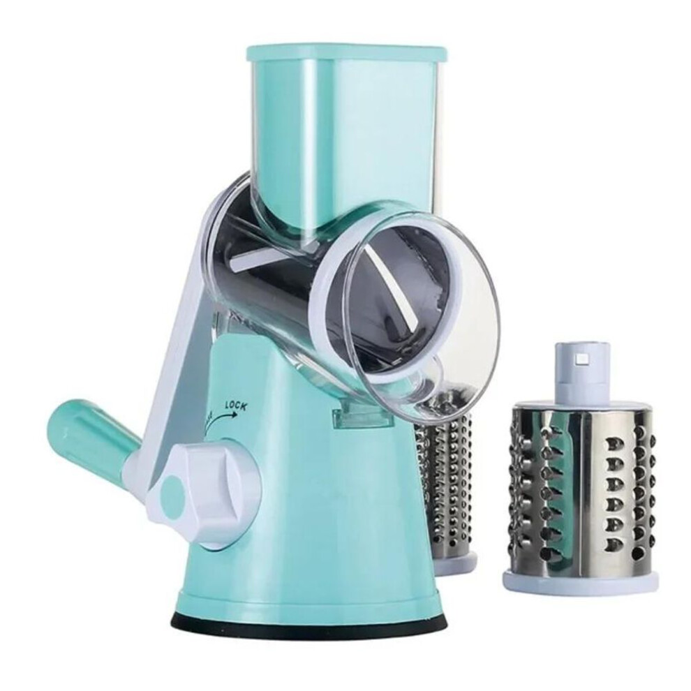 (blue) Vegetable Cutter & Slicer Manual Kitchen Cheese Chopper Machine With 3 Sharp Drums Multifunctional Garlic Potato Shredder