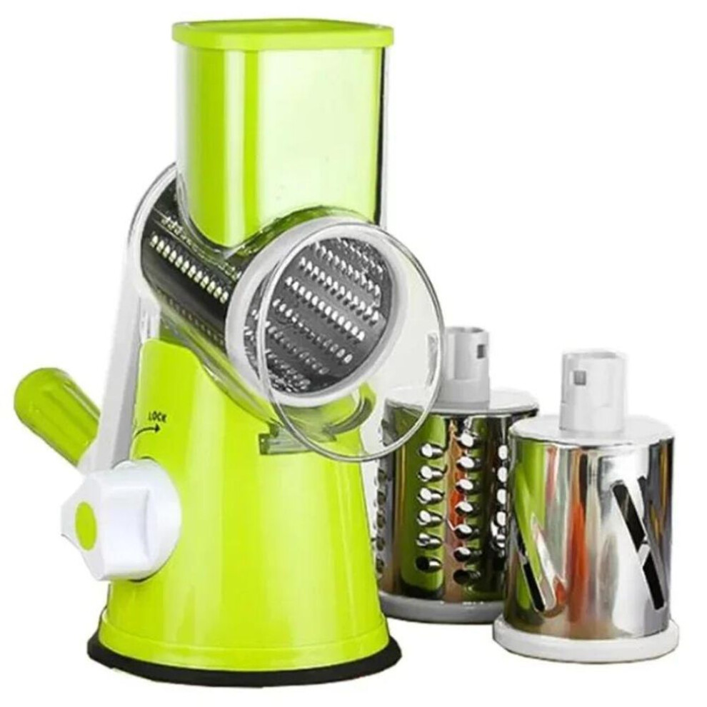 (green) Vegetable Cutter & Slicer Manual Kitchen Cheese Chopper Machine With 3 Sharp Drums Multifunctional Garlic Potato Shredder