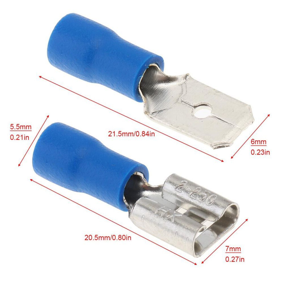 100pcs Blue Female/male Insulated Spade Wire Connector Electrical Crimp Terminal