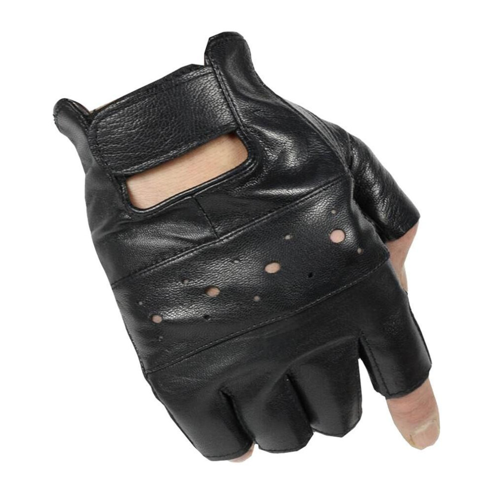 (black) Mens Sheep Leather Driving Gloves Fitness Gloves Half Finger Tactical Gloves Black Leisure Fitness Cycling Pu Leather Gloves