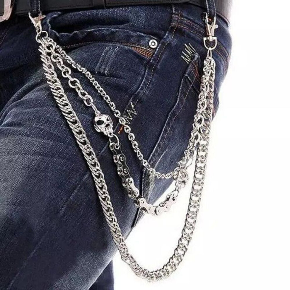 (as the picture, Chain only) Punk Waist Chain Belt Silver Trousers Chain For Men Jeans Belt Chain For Pants Cool Metal Rock Chain Hiphop Summer Jewelry Man