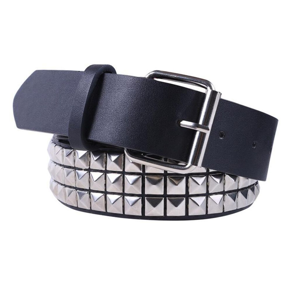 (white, 110cm) Shiny Pyramid Fashion Rivet Belt Men &women &apos;s Studded Belt Punk Rock With Pin Buckle Black Fashion Rhinestone Rivet