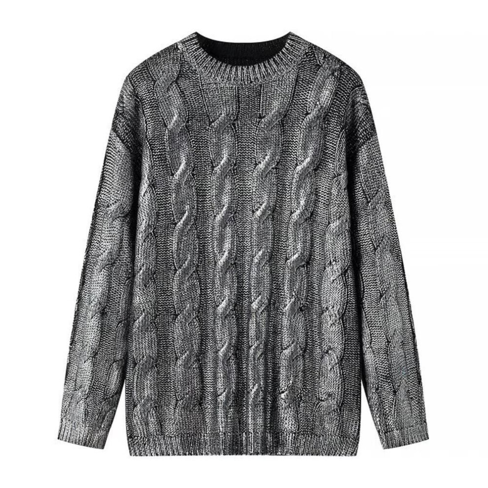 (L, silver) Fall/winter 2024 Silver Foil Sweater Women&apos;s Metal Knit Pullover Top Long Sleeve Cable Blazer