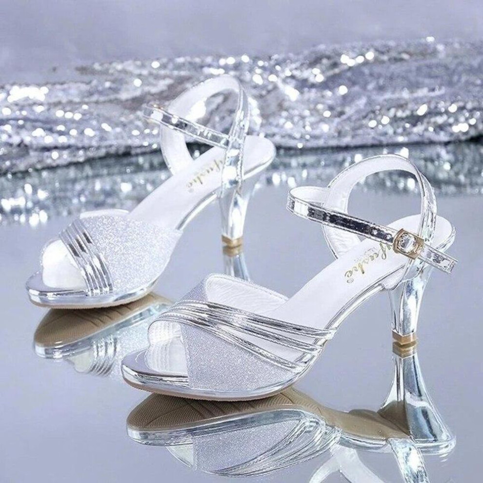 (silver, 39) 2024 Peep Toe High Heeled Women Sandals Fashion Ladies Summer Shoes Brand Spike Heels 6cm Gold Silver