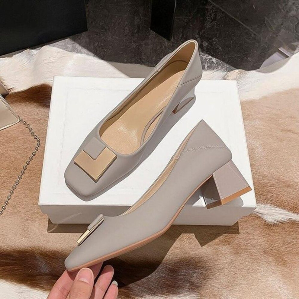 (grey, 39) Fashion High Heels Women Party Shoes Elegant Office Lady Shoes Brand Women Middle Square Heel 4cm