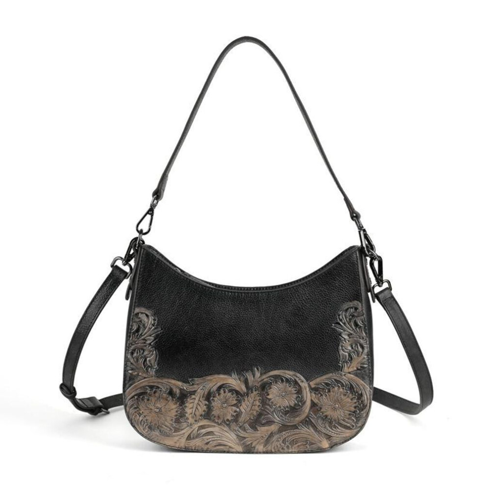 (black) Johnature Retro Embossed Shoulder Bags Genuine Leather Women&apos;s Bag Versatile Cowhide Handmade Handbag