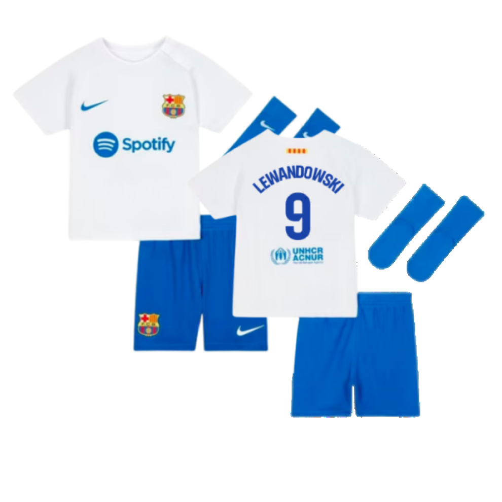 (18-24 Months) 2023-2024 Barcelona Away Baby Kit (Lewandowski 9)