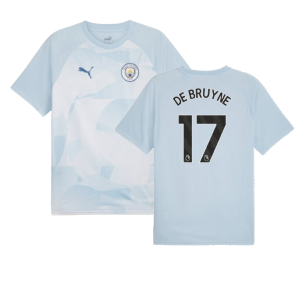 (L) 2023-2024 Man City Prematch SS Jersey (Silver Sky) (DE BRUYNE 17)