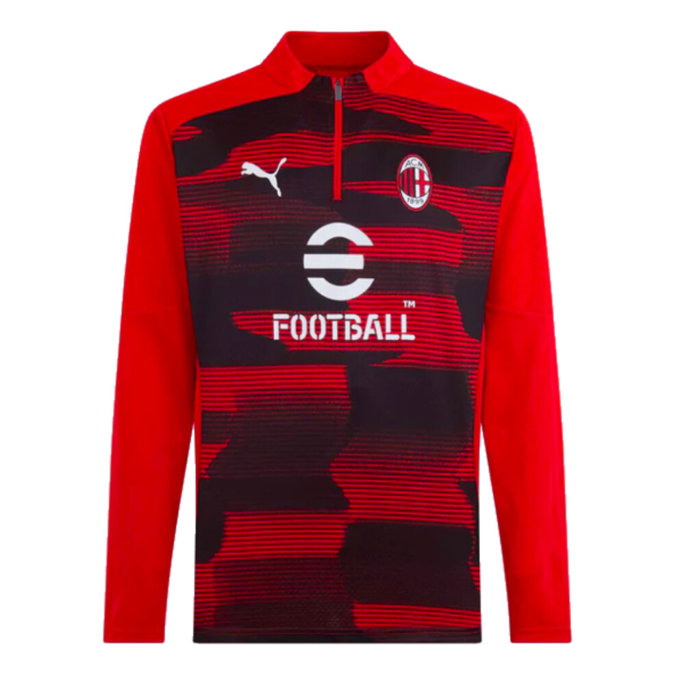 (XL) 2024-2025 AC Milan Prematch 1/4 Zip Top (Red)