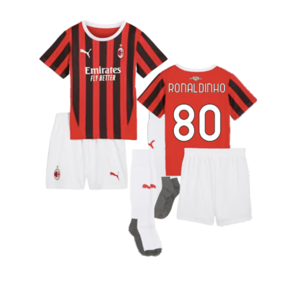 (5-6 Years) 2024-2025 AC Milan Home Mini Kit (Ronaldinho 80)