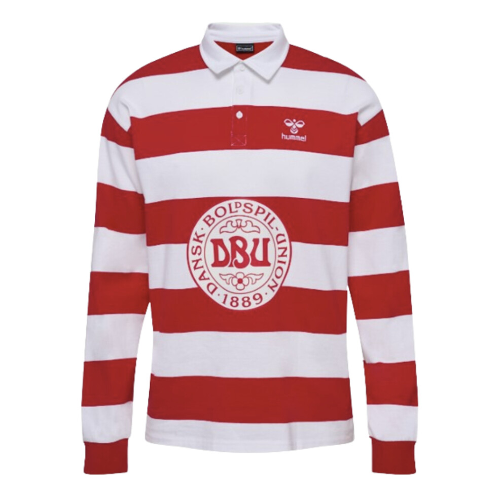 (L) 2024-2025 Denmark Rugby Striped Polo Shirt (Red)
