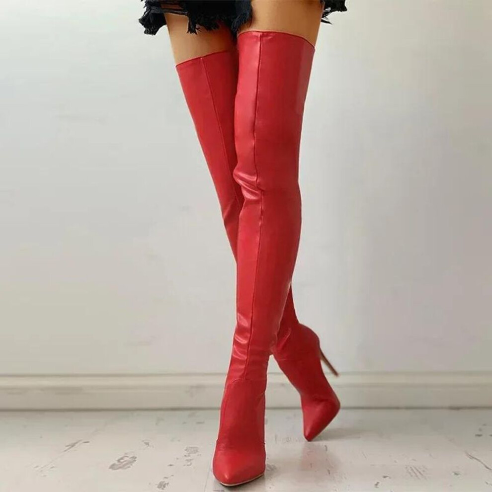 (red, 45) Women&apos;s Boots High Heel 11cm Over Knee Large Size 34-43 Back Zipper Fashion Personality Boots thigh high boots