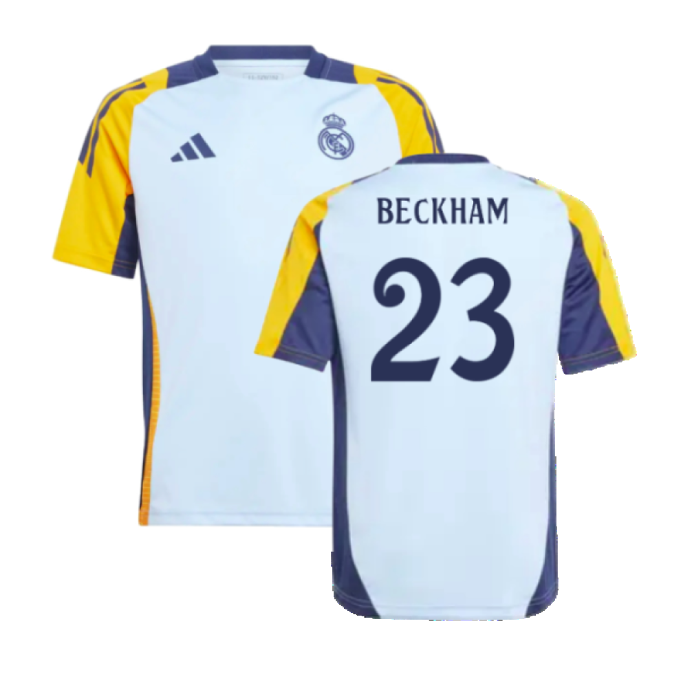 (XXL) 2024-2025 Real Madrid Training Shirt (Glow Blue) - Kids (Beckham 23)