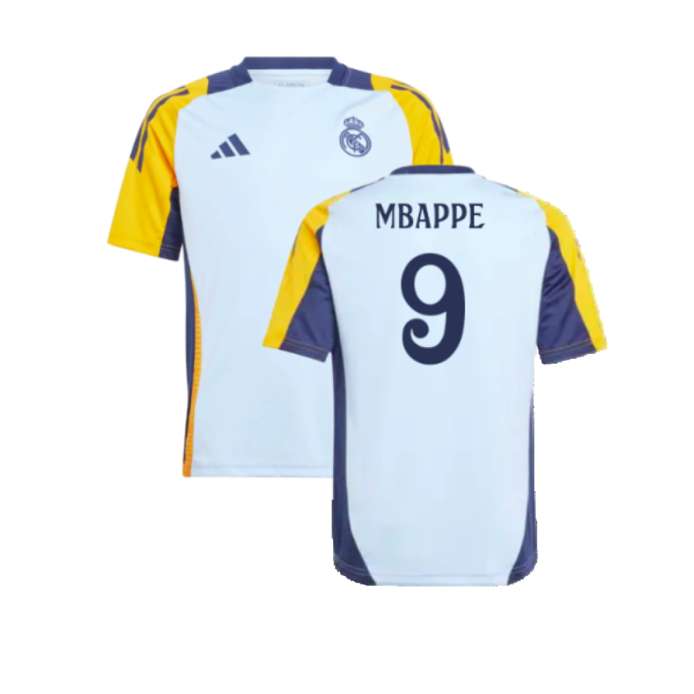 (XXL) 2024-2025 Real Madrid Training Shirt (Glow Blue) - Kids (Mbappe 9)