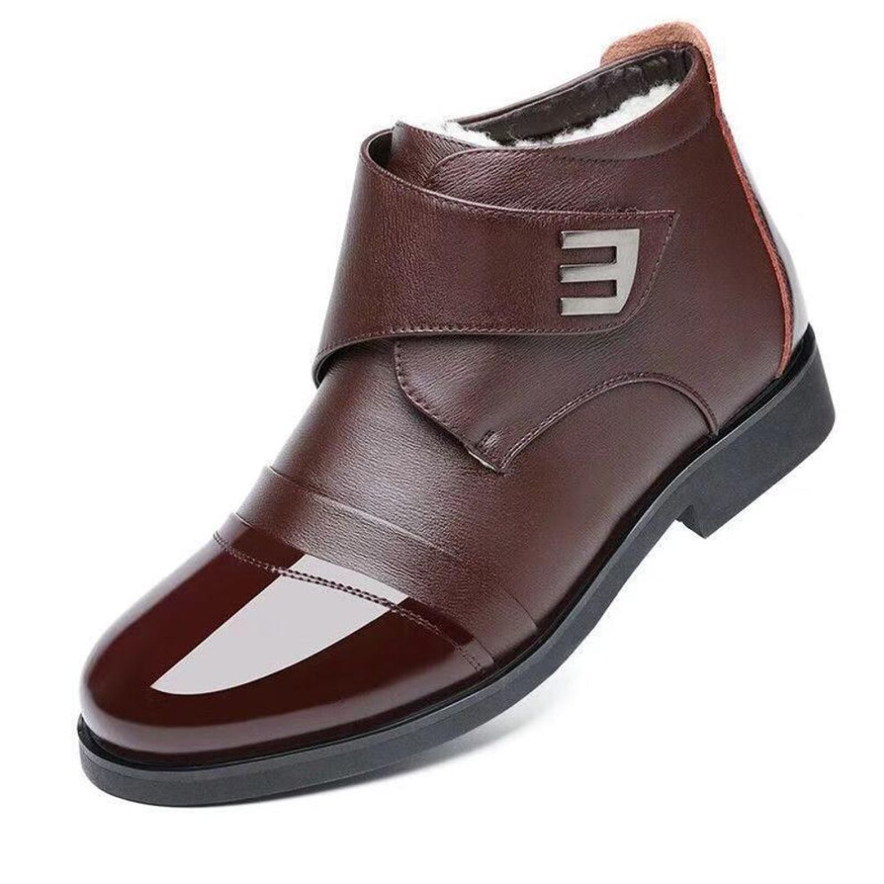 (brown, 41) Men Leather Shoes High Top Shoes Men&apos;s Winter Velvet Thick Warm Men&apos;s Cotton Shoes Winter Snow Boots