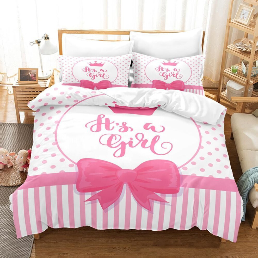 (as the picture, AU Double 180x210cm) 3D Girls&apos; Room Bedding Set Pink Crown Duvet Cover And Pillowcase 2/3 Pieces Au240 * 270 Princess Room Home Decoration