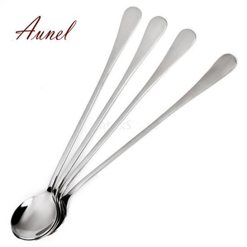 Fantastic Home Kitchen Tool 4 Pcs Long Round Stainless Steel Coffee Honey Ice Cream Spoons
