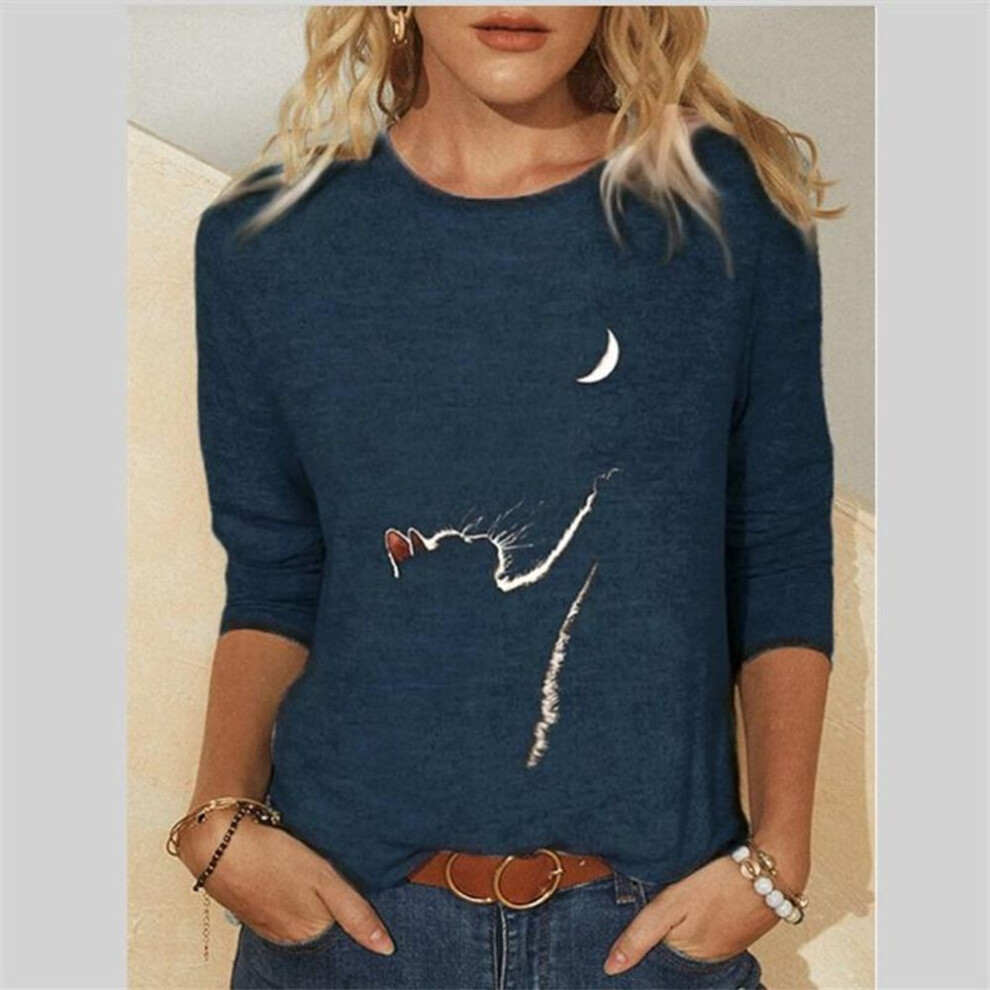 (XL, blue,blue) Women Clothes Spring Autumn Casual Pullovers Print Long Sleeve T-Shirts Ladies Fashion Tops