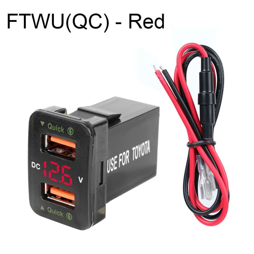 (FTWU(QC) Red) 12-24V Voltmeter Dual USB QC Car Socket Charger Quick Charge For Mobile Phone Fast Charge LED Car Accessories Power Adapter For Toyota