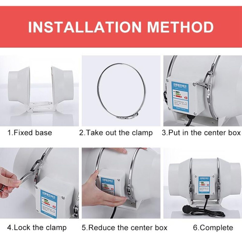 45W 220V Exhaust Fan Home Silent Inline Pipe Duct Fan Bathroom 4"" Extractor Ventilation Kitchen Toilet Wall Air Cleaning