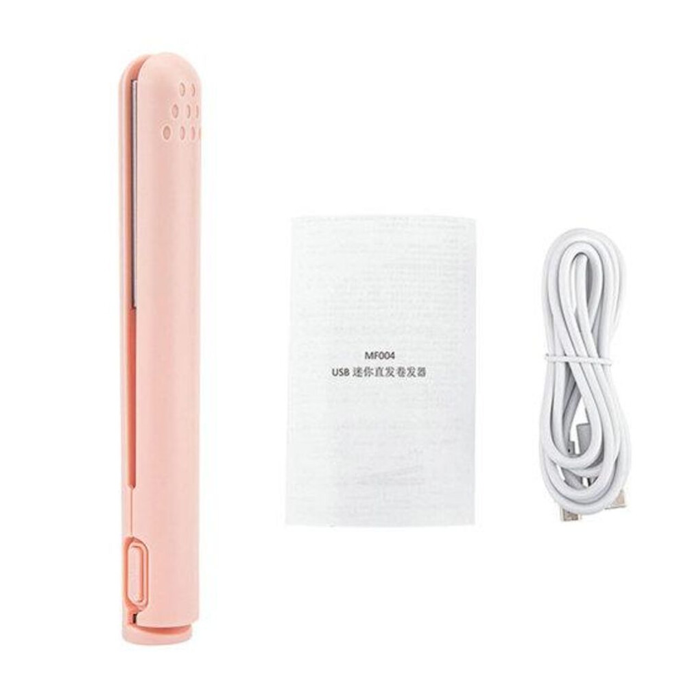 (pink) Mini Curling Iron Portable Rechargeable Usb Dual Use Hair Curler Straightener For Smooth Safe Styling