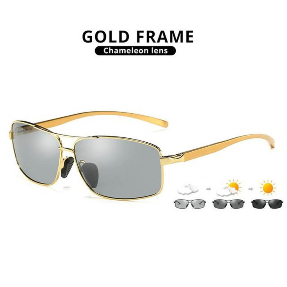 (gold) Top Photochromic Sunglasses Men Women Polarized Chameleon Glasses Driving Goggles Anti-glare Sunglasses