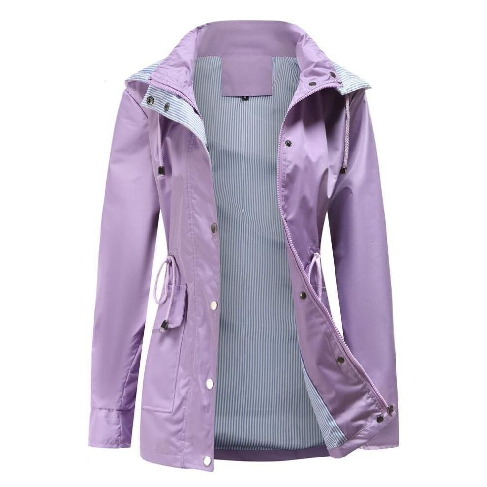 (purple, XL) Women Autumn Winter Hooded Solid Color Long Sleeve High Waist Detachable Windbreaker S-3xl