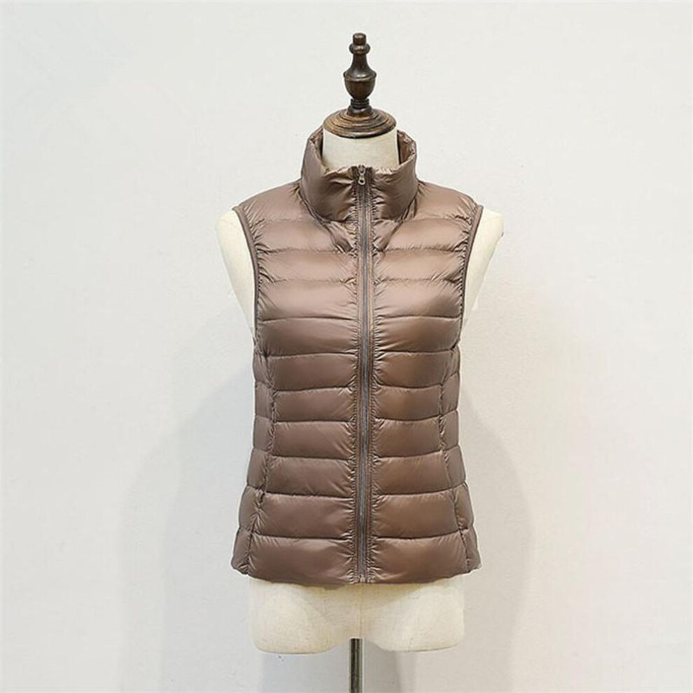 (khaki, XXXXL) Spring Autumn Women Short Down Vest Stand Collar Lightweight S-4xl