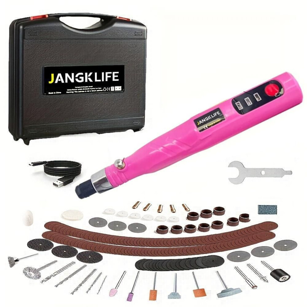 (pink) Mini Cordless Rotary Tools USB Charging Grinder Set Wireless Engraving Pen DIY Polish Rotary Carve Tool Set
