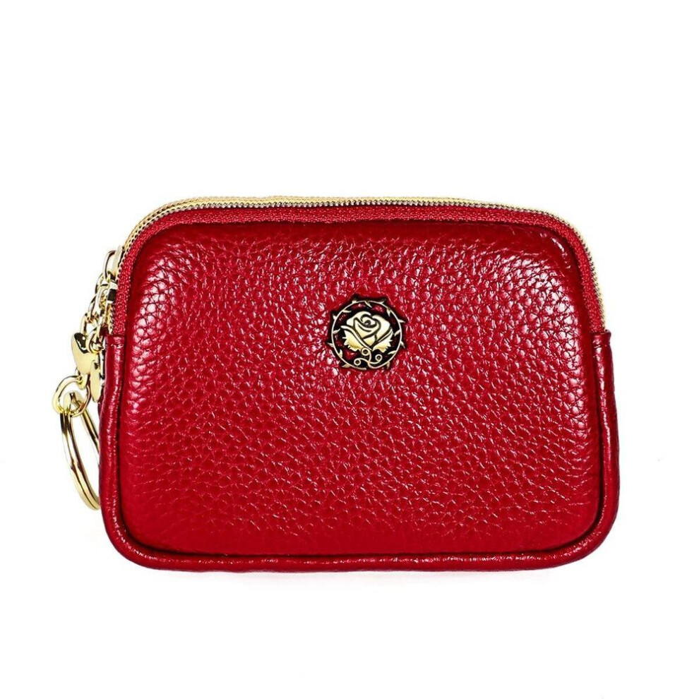 (red) Fashion Genuine Leather Women Coin Purse Double Zipper Small Purse Wallet