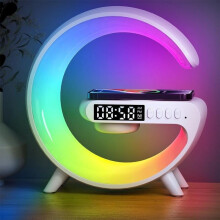(white) 3-In-1 Bluetooth Speaker Alarm Clock Wireless Charger Led Moon Lamp Music Home Decor Night Table Smart Light Gifts For Gifts