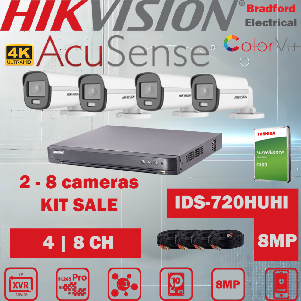 (1TB) Hikvision 8MP 4K CCTV System Kit Colorvu Bullet
