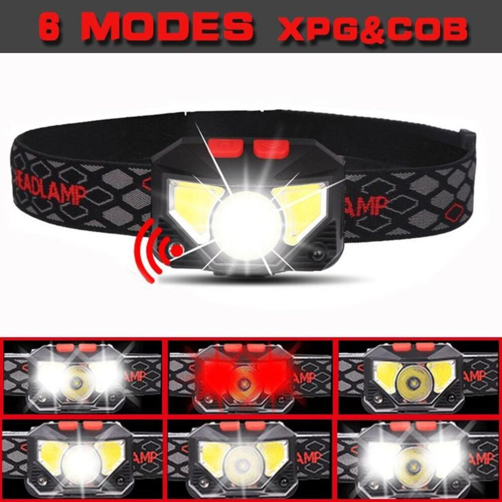 (cool black) 6000lums Hands-free Led Headlamp Motion Sensor Head Lamp Led Headlight Torch Built-in Battery Inductive