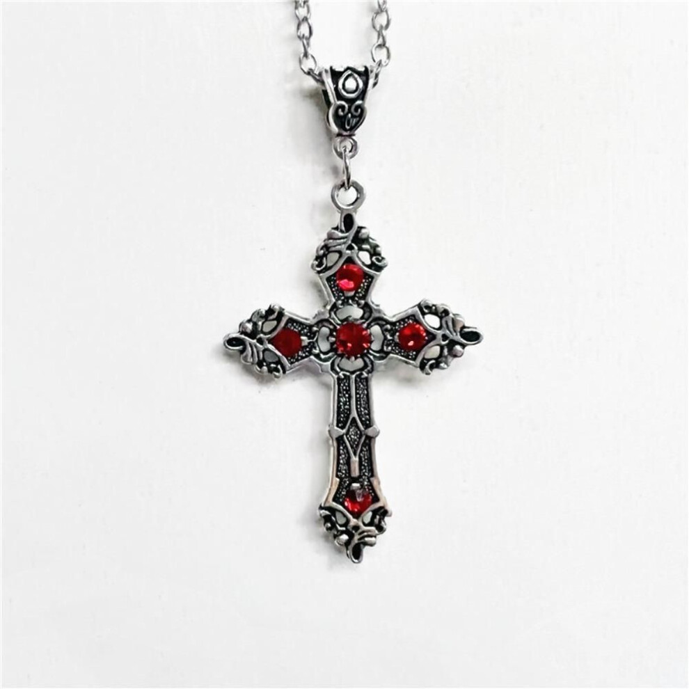 (A) Gothic Baroque Necklace Pendant Silver Cross Necklace Fashion Silver Crystal Necklace