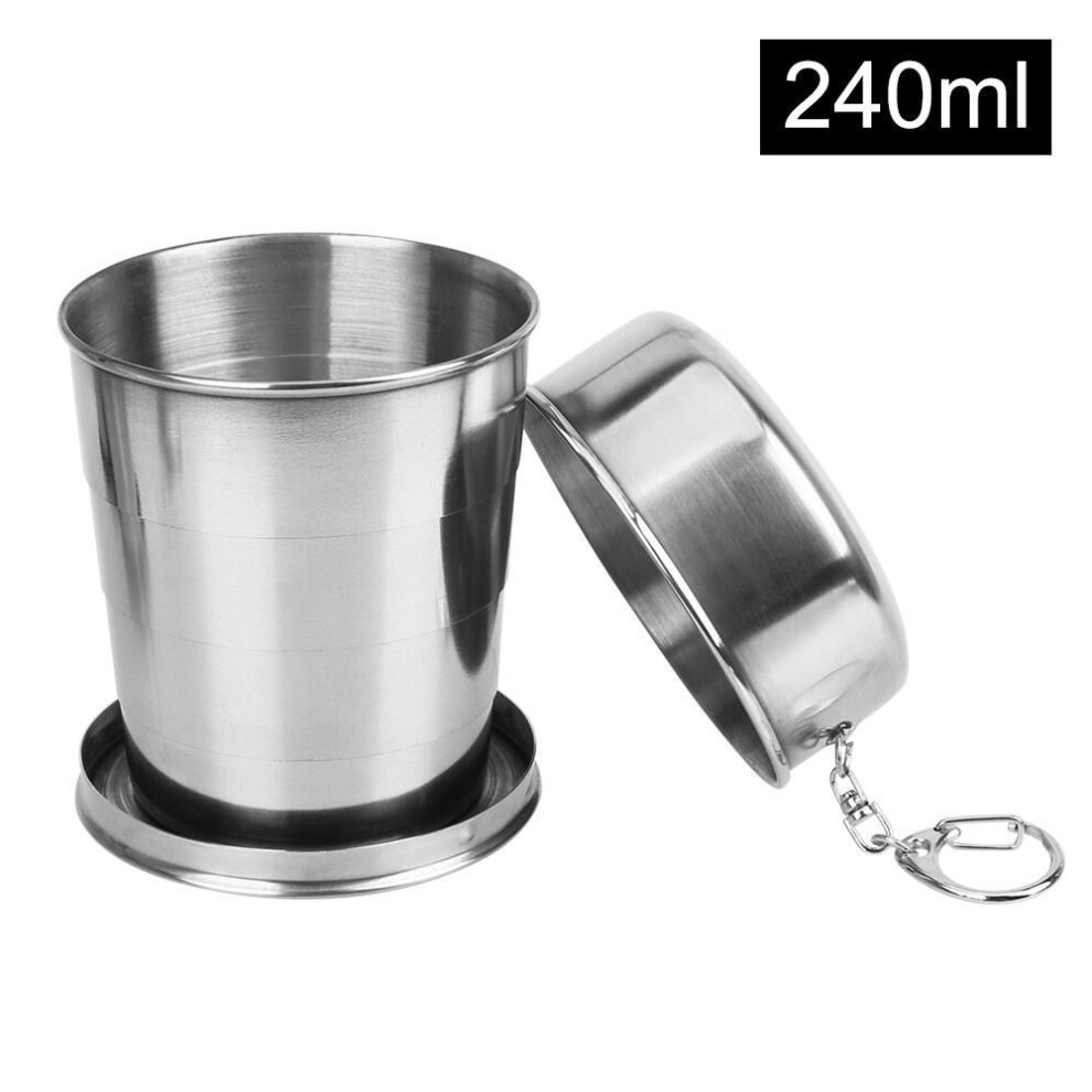 (240ml) Retractable Telescopic Collapsible Cups With Keychain For Outdoor Travel Stainless Steel Folding Cup Kitchen Accessories Portable Water Drinking Cup
