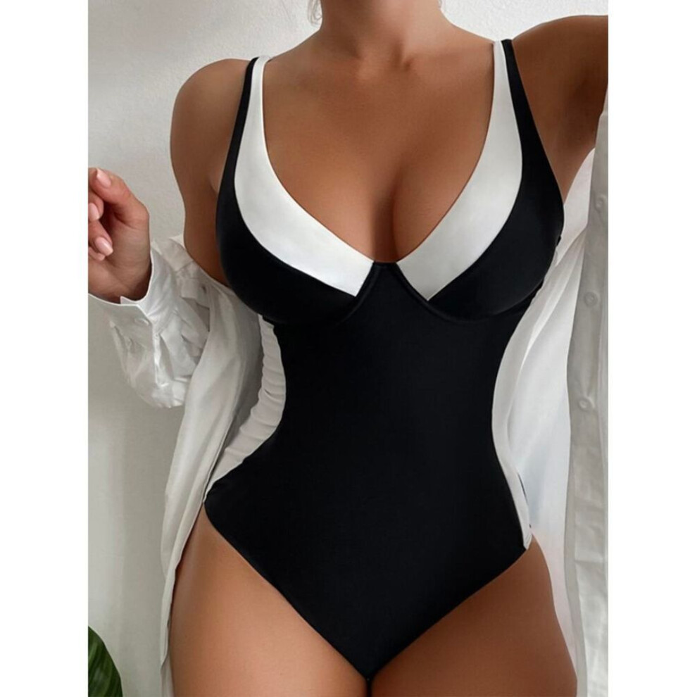 (XXL, black) Women&apos;s One Piece High Waisted Sexy Swimsuit Large Size Swimsuit Beach Seaside Swimwear Bikini
