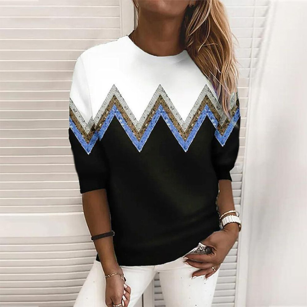 (8XL, blue) Women Autumn Tops Loose Cat Triangle Pattern Print Causal Long Sleeve T-shirt Top Blouse