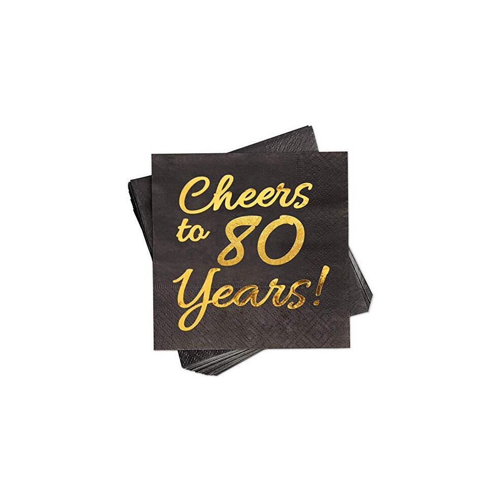 Confezione Da 50 Tovaglioli Per 80° Compleanno, Per Uomini E Donne, Colore Nero, 12,7 X 12,7 Cm, Piegati, Saluti A 80 Anni (80)-image