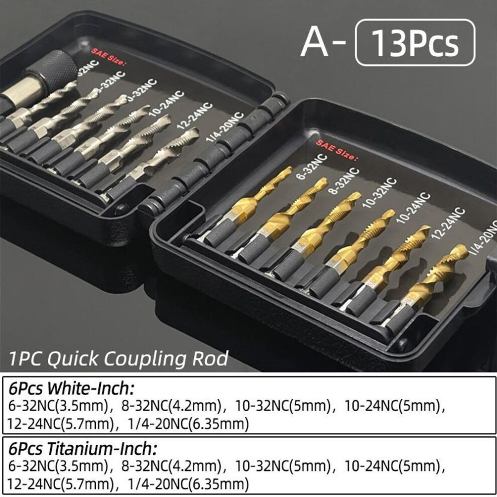 12pcs Compound Screw Tap Bit Set M3/4/5/6/8/10 Hex Spiral Tap Countersink Drill Soft Metal Tapping Chamfering Extension Rod Tool