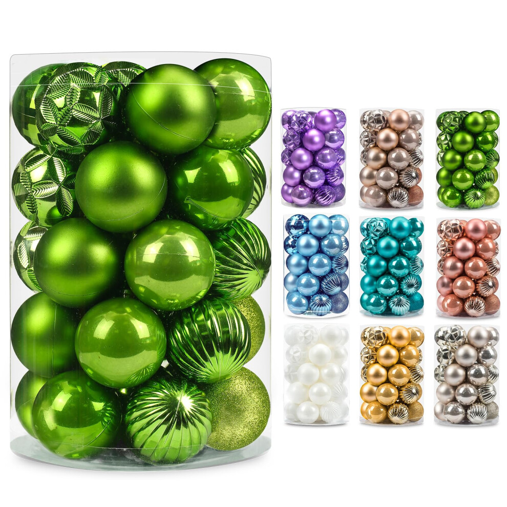 AMS 34ct Christmas Ball Mini Ornaments Party Decorations Shatterproof Festival Pendant Hangings For Xmas Tree Decor1.57''/40mm,Green