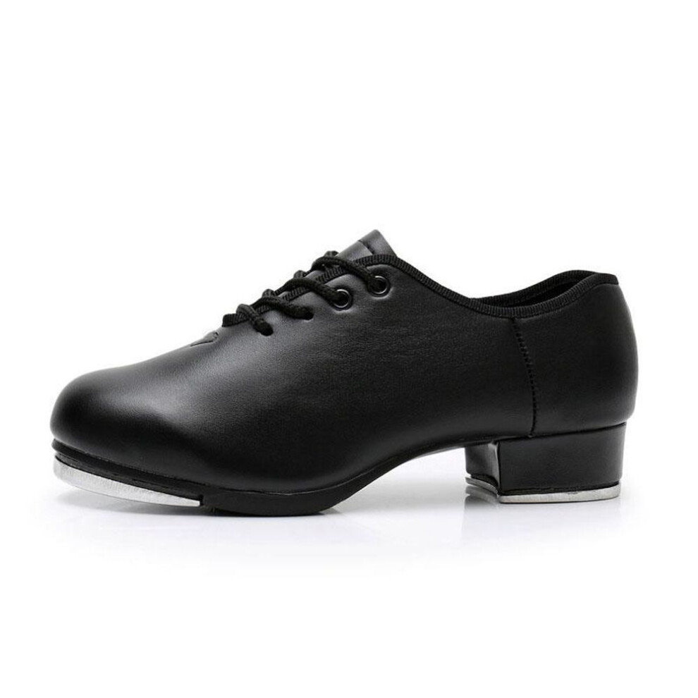 (black, 39) Beginner&apos;s Tap Dance Shoes Straight Sole Lace Up for Boys and Girls Women&apos;s Black Faux Leather Soft Sole Dance Shoes