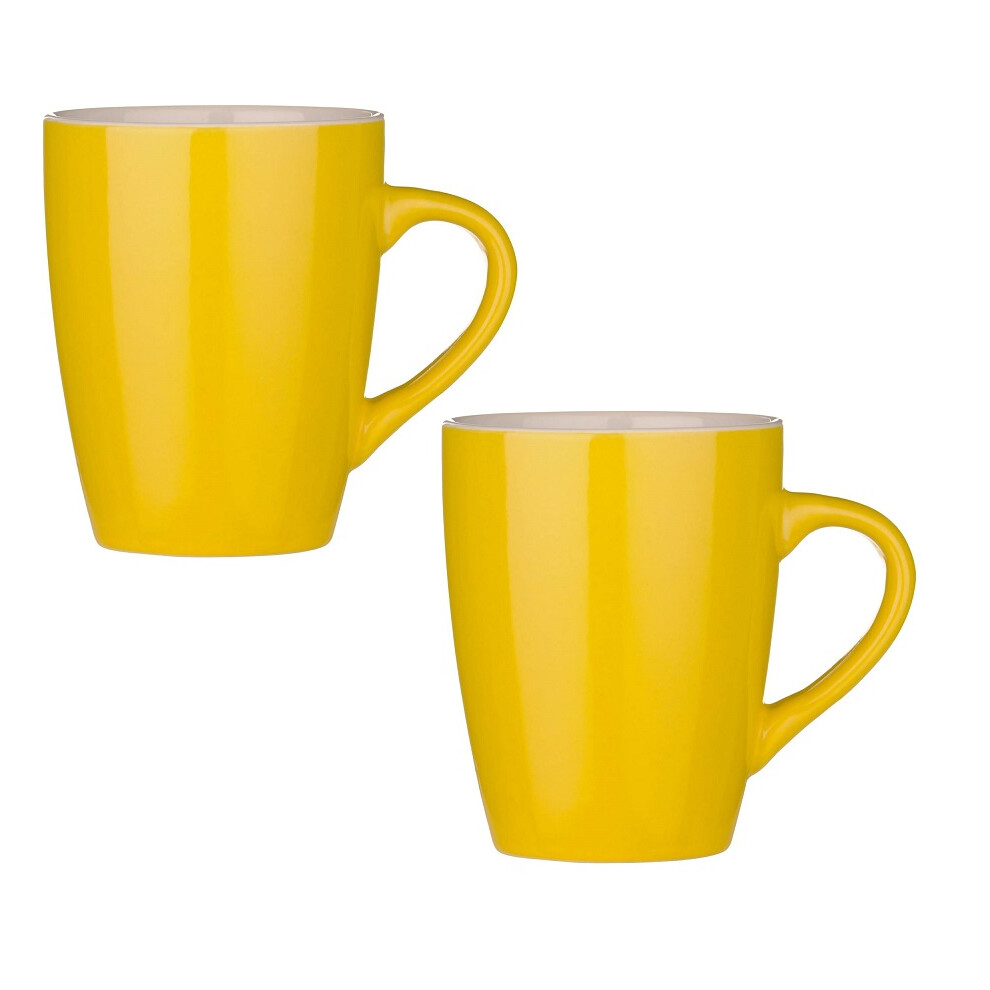 Set Of 2 Yellow Stoneware Tea Coffee Drink Mugs